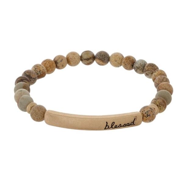 Juliet Jewelry - RETAIL $25 Picture Jasper Beaded Bracelet with "blessed" focal bar